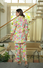 Multicolor Women Printed Coord Set With Collar